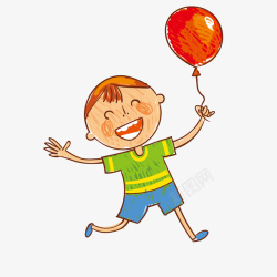 卡通拿着气球的男孩素材