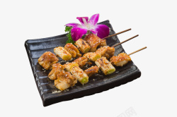 串烧大葱鸡肉串烧日式料理元素高清图片