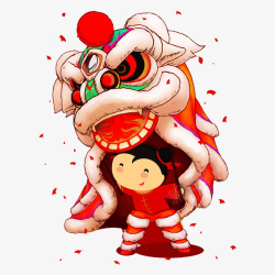 彩绘线稿心脏红色喜庆舞狮庆祝新年高清图片