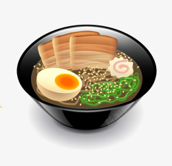 食物广告设计手绘卡通一碗培根溏心蛋面条高清图片