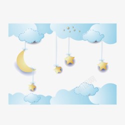 蓝色树木卡通童趣梦幻云朵背景装饰高清图片