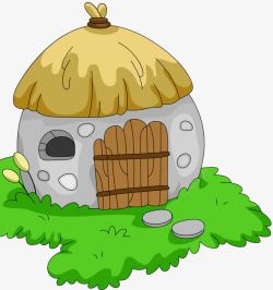 茅草屋顶卡通手绘小房子高清图片
