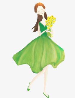设计裙子的美女卡通手绘绿色裙子的美女高清图片