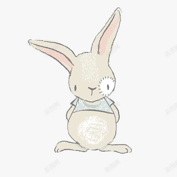 灰色兔子唯美手绘png免抠素材_88icon https://88icon.com 兔子简笔画 卡通 唯美 小动物 小清新 手绘 灰色兔子 背着手 蓝色短袖