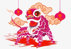 红色中国风舞狮祥云装饰图案素材