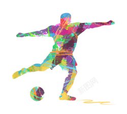 彩色涂鸦几何形踢足球男子素材