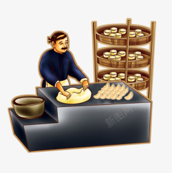 古代人物在揉面包饺子图素材