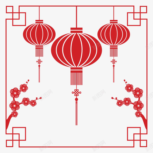 红色中国风灯笼框架png免抠素材_88icon https://88icon.com 中国风灯笼 灯笼 红灯笼 红色边框 线条框架 花枝