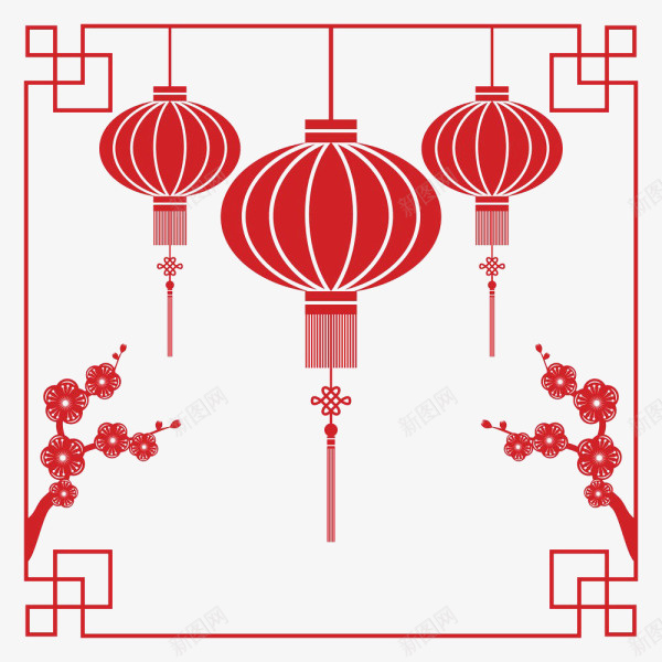 红色中国风灯笼框架png免抠素材_88icon https://88icon.com 中国风灯笼 灯笼 红灯笼 红色边框 线条框架 花枝