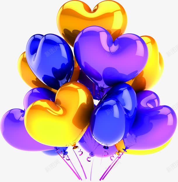 一簇黄色紫色气球png免抠素材_88icon https://88icon.com 气球 紫色 黄色