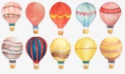 水彩球背景手绘水彩热气球高清图片