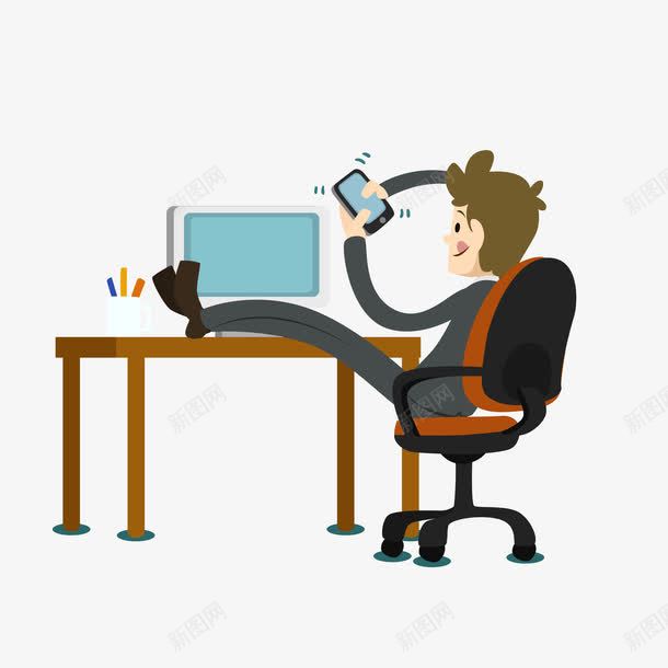 玩手机的男人png免抠素材_88icon https://88icon.com 卡通 手机 手绘 桌子 椅子 电脑 男人 蓝色 黑色