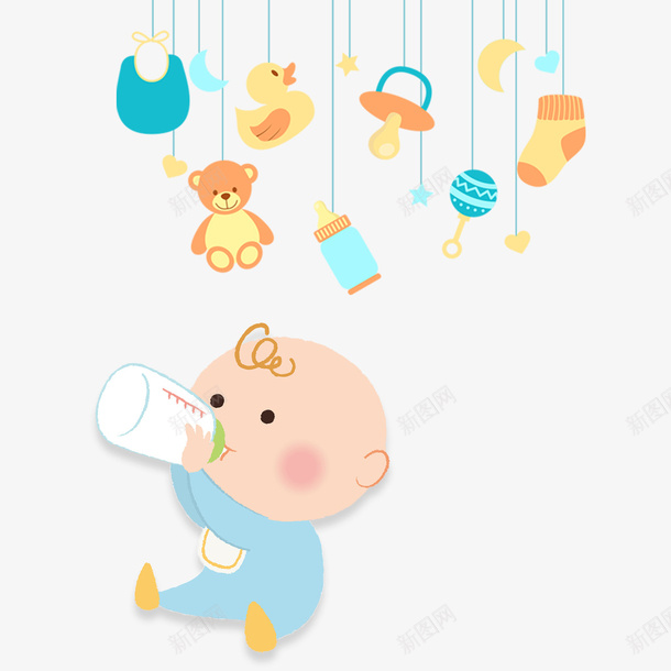 卡通男孩玩具png免抠素材_88icon https://88icon.com 卡通玩具 卡通男孩 奶瓶 玩具