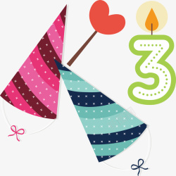 龙年贺卡设计3生日帽数字3蜡烛卡通蛋糕生日素矢量图高清图片