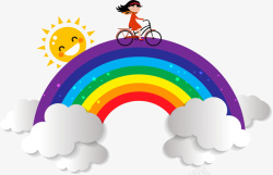 儿童便捷自行车彩虹桥上的女孩矢量图高清图片