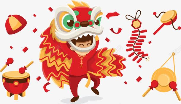 中国舞狮表演png免抠素材_88icon https://88icon.com 中国 喜庆 庆祝 彩绘舞狮 新年 热闹 矢量素材 红色 舞狮 表演