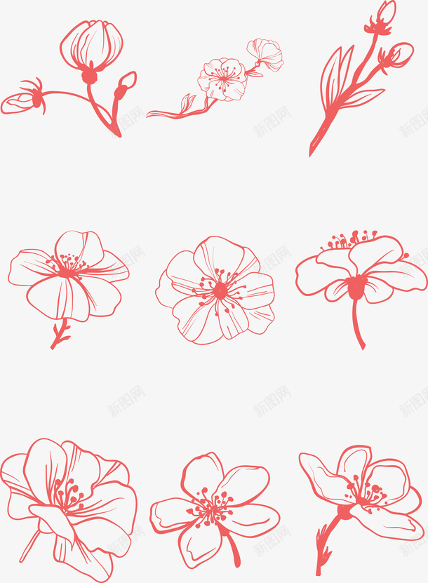 手绘简笔画桃花矢量图ai免抠素材_88icon https://88icon.com 手绘风格 桃花季 桃花朵朵 浪漫风 简笔画 铅笔画 矢量图