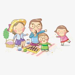 户外郊游踏青郊游户外家庭野餐手绘卡通素高清图片