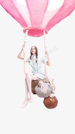 粉色热气球女孩素材