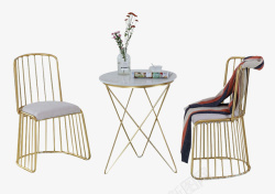 铁艺餐椅北欧金色室外桌椅高清图片