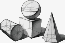 正方体石膏素描混合几何体素描矢量图高清图片