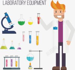 扁平化科学实验室器材做实验高清图片