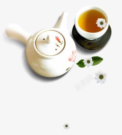 茶碗茶杯白菊花茶高清图片