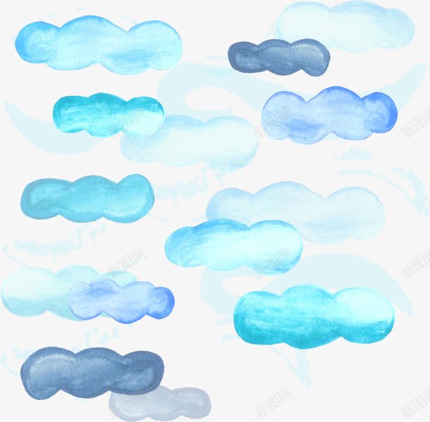 手绘水彩云朵png免抠素材_88icon https://88icon.com 云彩 云朵 天空 矢量免费图片素材 蓝色
