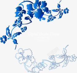 韩国时尚花纹装饰青花瓷蓝素材