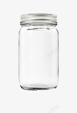 透明玻璃银色盖子的广口瓶实物素材