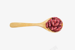 木质工具装着红豆的木汤勺实物高清图片