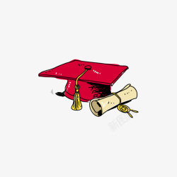 红色博士帽和毕业证书素材