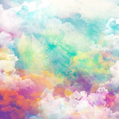 七彩天空云朵水彩质感背景图背景