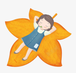 卡通睡在叶子上的女孩素材
