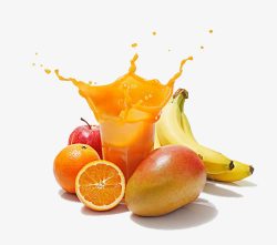 飞溅的橙汁一堆水果与橙汁高清图片