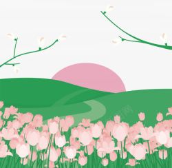 可爱的树绿色乡村春季踏青郁金香高清图片