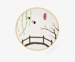 中式客厅背景新中式圆形家居装饰画高清图片