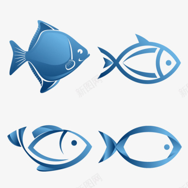手绘鱼和荷叶手绘蓝色的鱼图标图标