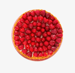 铺满红色草莓的生日蛋糕实物俯视素材