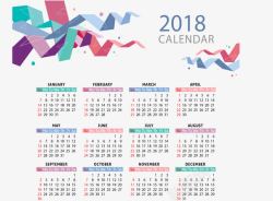 2018年日历矢量模板彩色折角彩带日历模板高清图片