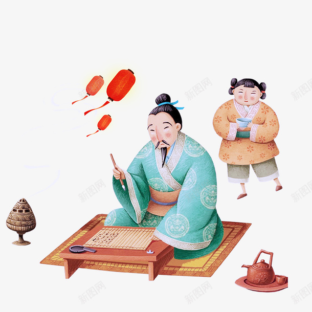 教师节人物psd免抠素材_88icon https://88icon.com 严师出高徒 书写 书法 卡通人物 教师节 海报装饰 灯笼