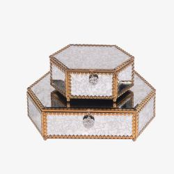 欧式收纳珠宝盒子六角首饰盒合金玻璃妆台高清图片