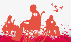 残疾人轮椅卡通手绘关爱残疾人飞翔的鸟高清图片