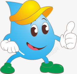 水滴小人卡通戴小黄帽的蓝色水滴高清图片