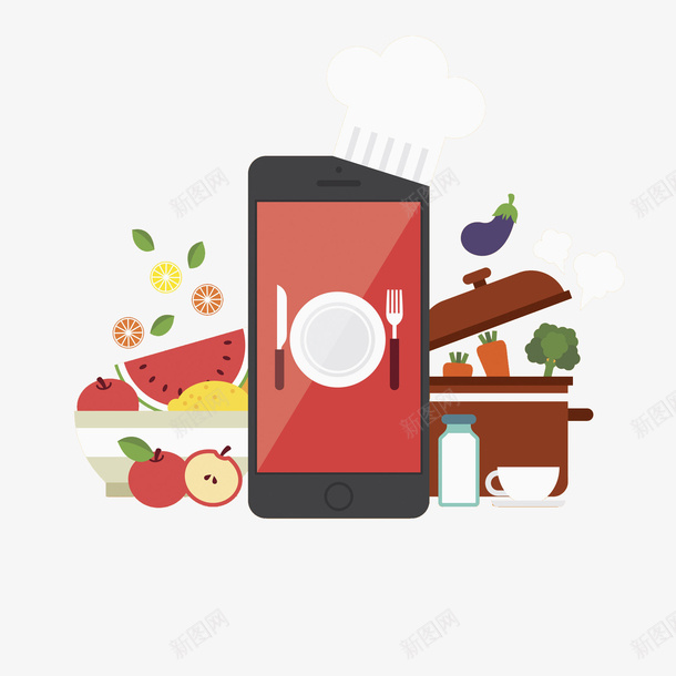 卡通手机订餐图png免抠素材_88icon https://88icon.com 卡通 手机 手机订餐 插图 智能手机 水果 蔬菜
