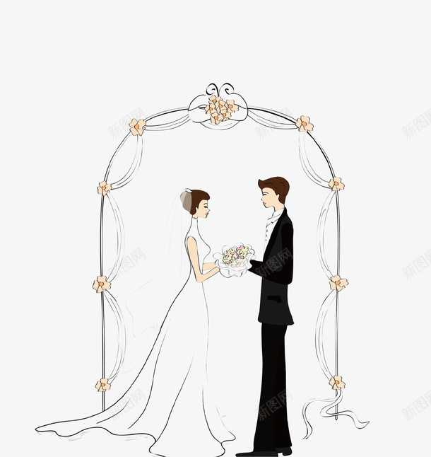 卡通手绘情侣婚礼插画png免抠素材_88icon https://88icon.com 卡通手绘 婚礼 婚纱 情侣 插画 新娘 新郎 花朵