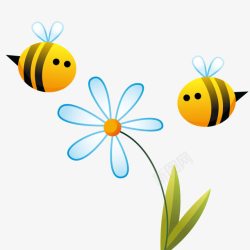 花粉卡通手绘可爱的小蜜蜂和花朵高清图片
