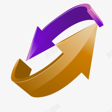 金色紫色圆环双箭头立体图标图标
