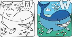 字母艺鲨鱼漫画与字母W高清图片