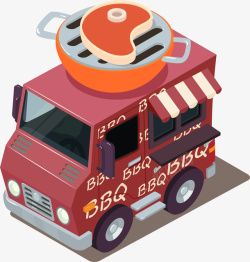 矢量快餐车25D卡通立体烤肉BBQ快餐车高清图片
